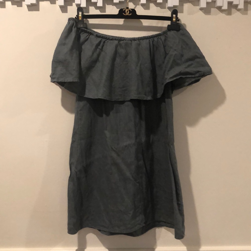 Reformation “Nashville” Denim Off-Shoulder Dress